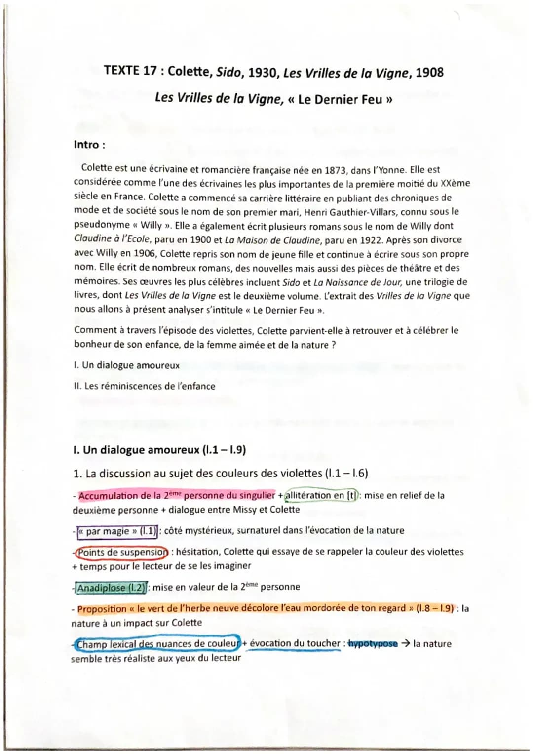 analyse linéaire d’un extrait « Dernier Feu » des Vrilles de la Vigne 