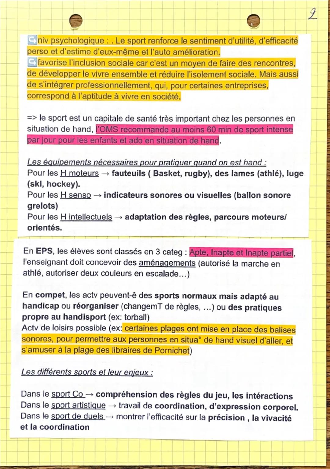EPPCS: chap 7
Le handicap
2 fed: FFH (fed fr des handicapés physique) - 1977 - Handicap moteurs,
sensorielles - 35 000 licenciés pour 1300 a
