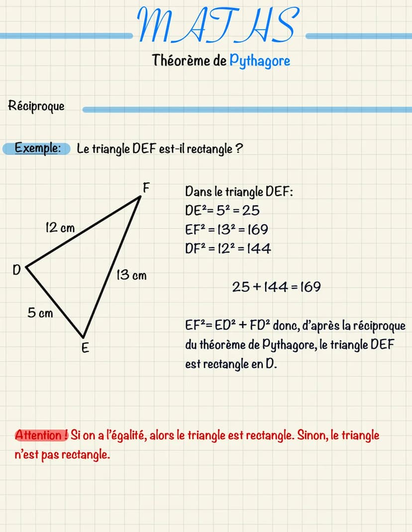 Configuration
Théorème:
7cm
A
B
?
12 cm
MATHS
Théorème de Pythagore
On sait que le triangle ABC est rectangle en
B
Or, d'après le théorème d