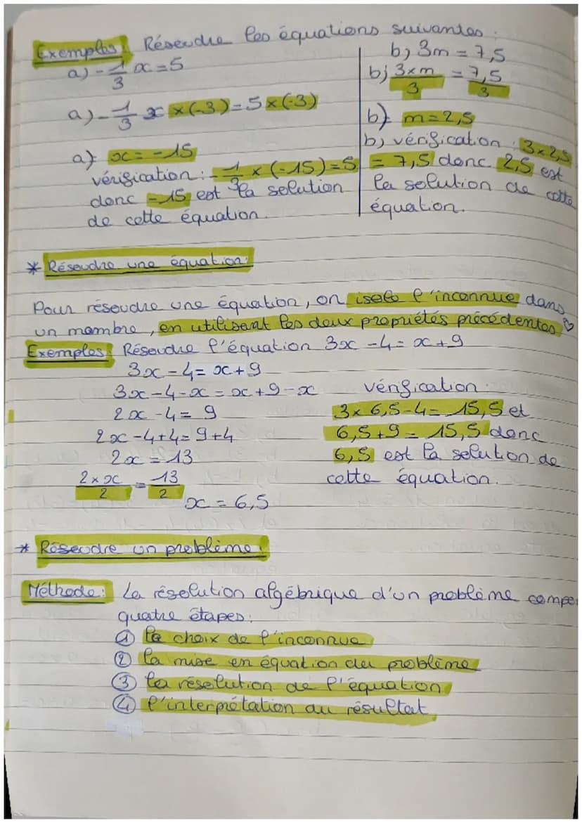 équation
1. Une équation est une
nombre incennu désigné par une lettre
• Une solution de l'équation est une valeur de l'
inconnue pour laque