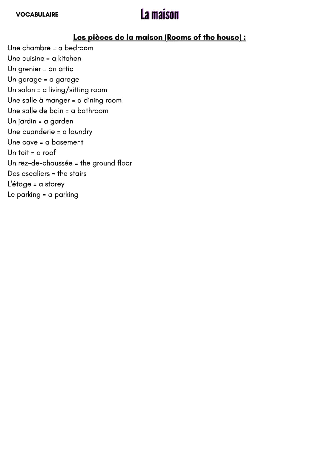 Vocabulaire de la Maison en Anglais : PDF et Exercices pour CM1, CM2 et 6ème