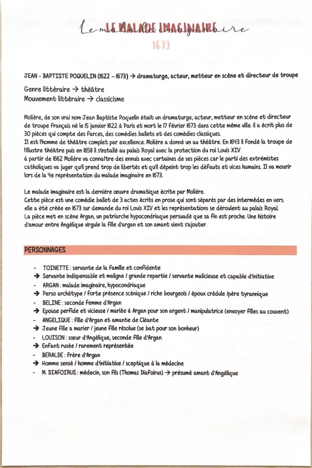 Le Malade imaginaire: Fiche de Lecture, Résumé et Analyse pour le Bac