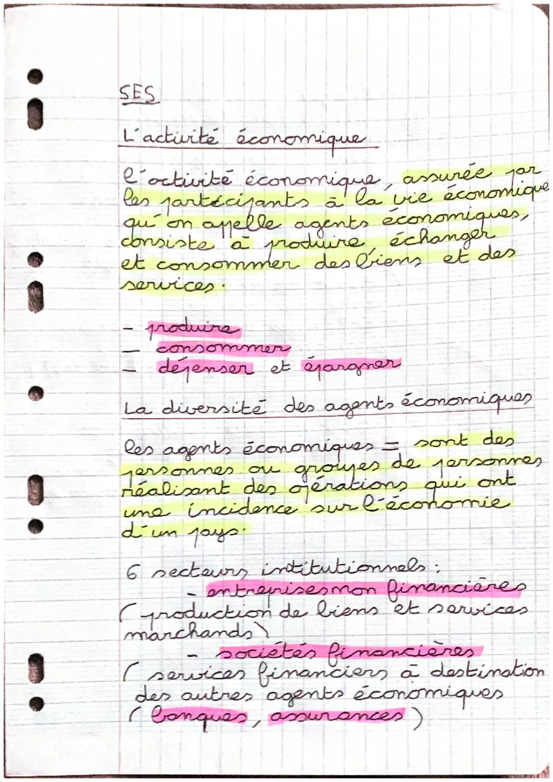 SES
L'activité économique
ar
I'octivité économique, assurée for
les participants à la vie économique
qu'on appelle agents économiques,
produ