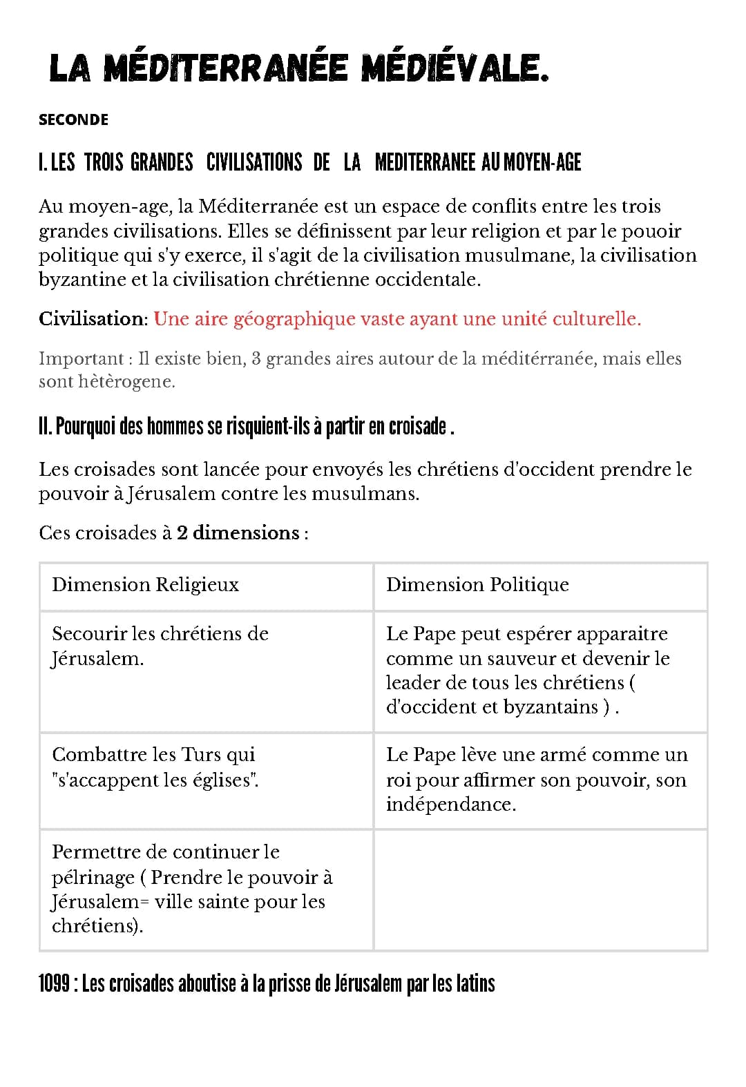Les civilisations médiévales méditerranéennes et les croisades