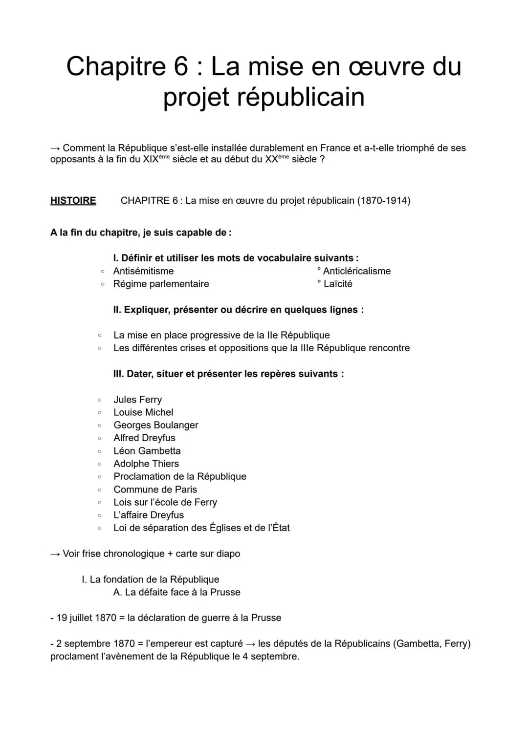 Chapitre 6: La mise en œuvre du projet républicain