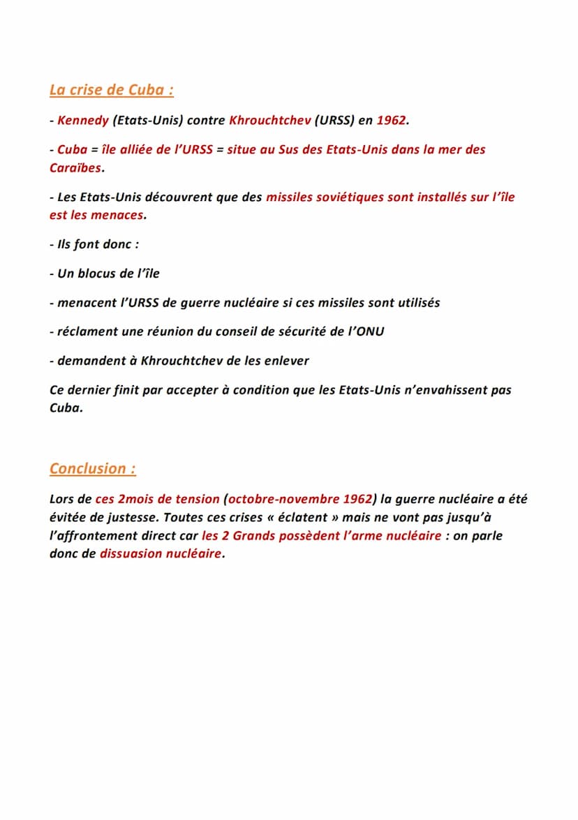 Histoire
Guerre froide, Indépendance et construction de nouveaux
Etats et l'ONU
Guerre froide :
- Création de l'ONU en 1945 par 25 pays afin