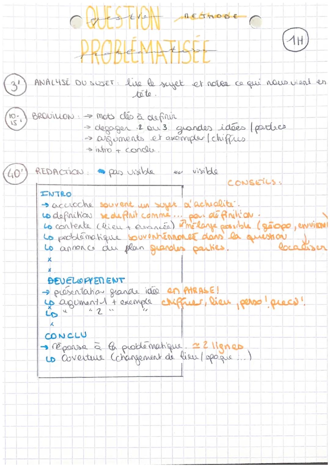 3'
10-
CQUESTION
PROBLEMATISEE
ANALYSE DU SUJET: lire le sujet et noter ce qui nous vient en
téte.
BROUILLON: → mots clés à definir
(40¹) RE