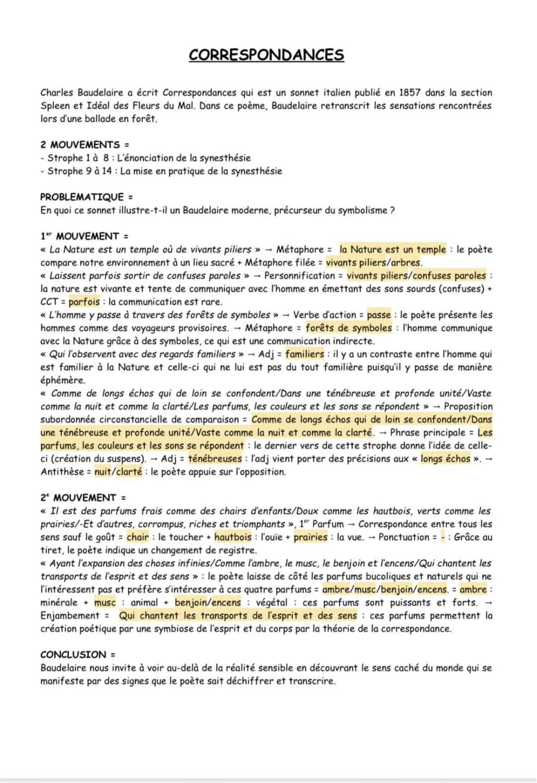 CORRESPONDANCES
Charles Baudelaire a écrit Correspondances qui est un sonnet italien publié en 1857 dans la section
Spleen et Idéal des Fleu