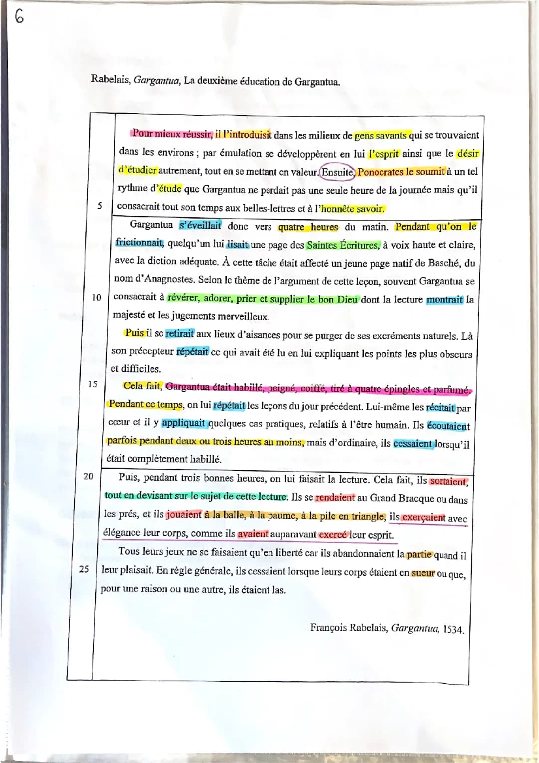 analyse linéaire la deuxième éducation chapitre 23 gargantua rabelais