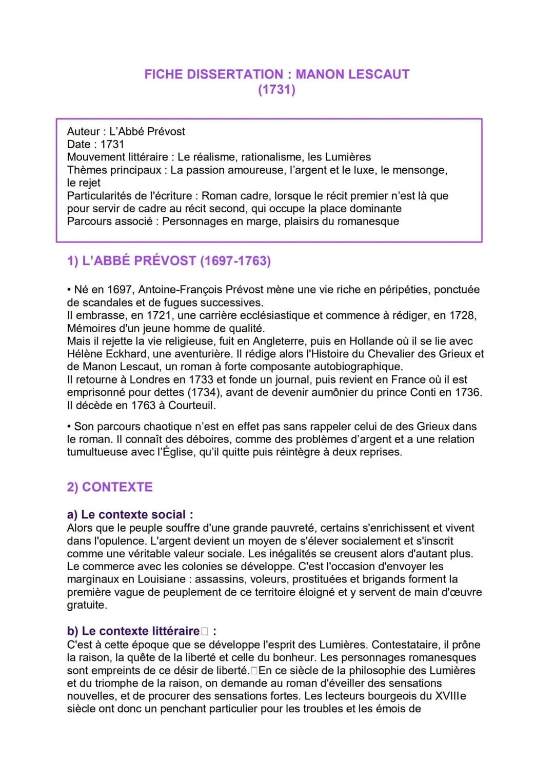 Exploration de Manon Lescaut: Résumé, Analyse et Thèmes Principaux