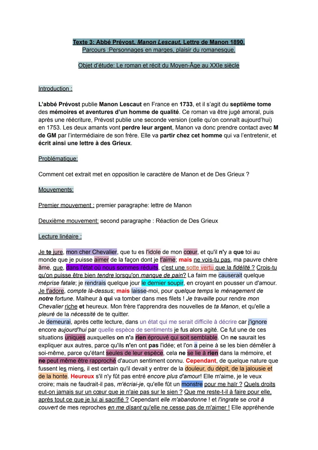 Découverte de Manon Lescaut : Lettres et Trahisons