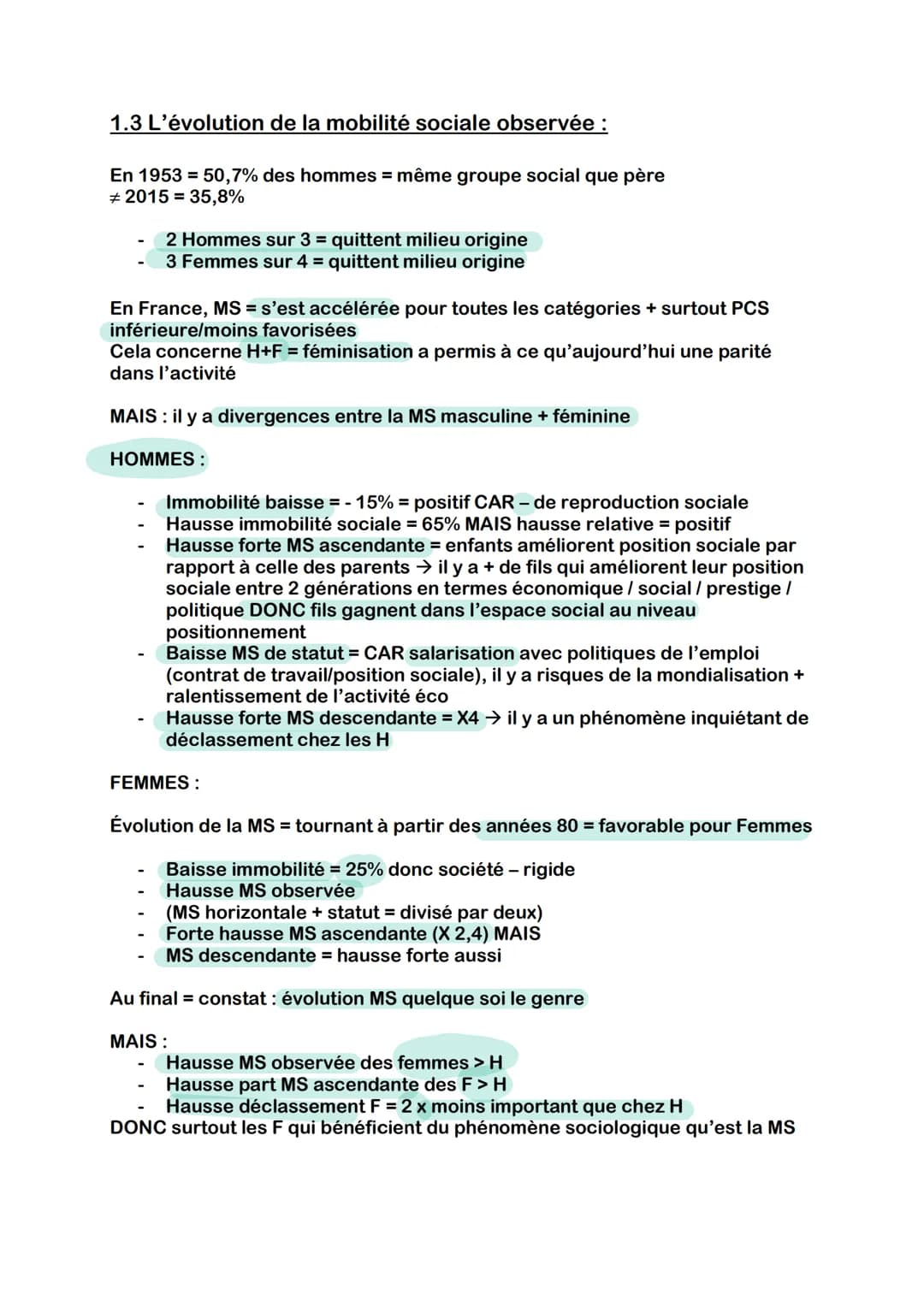 SES - Chap 7- Quels sont les caractéristiques contemporaines et
les facteurs de la mobilité sociale ?
1 : Qu'est ce que la mobilité sociale 