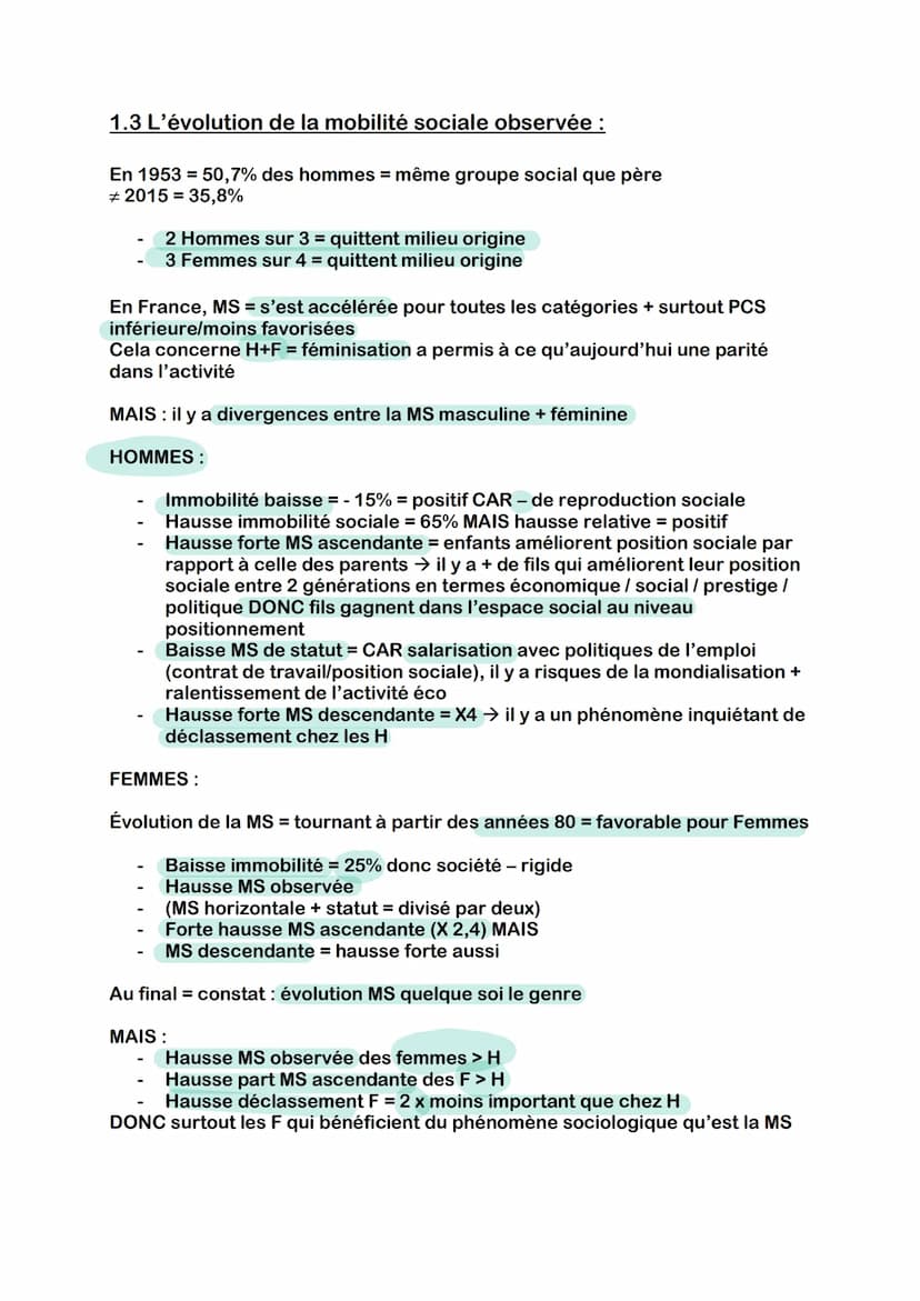SES - Chap 7- Quels sont les caractéristiques contemporaines et
les facteurs de la mobilité sociale ?
1 : Qu'est ce que la mobilité sociale 