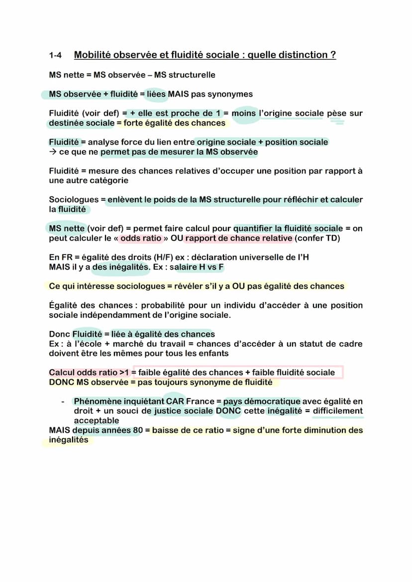 SES - Chap 7- Quels sont les caractéristiques contemporaines et
les facteurs de la mobilité sociale ?
1 : Qu'est ce que la mobilité sociale 