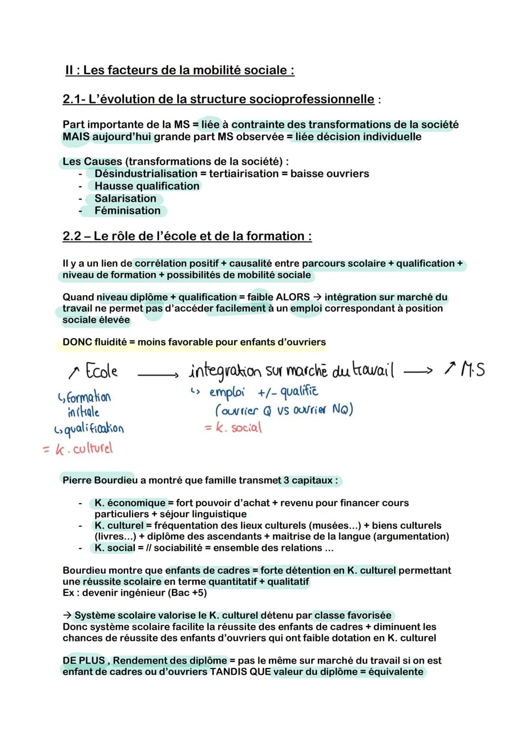 SES - Chap 7- Quels sont les caractéristiques contemporaines et
les facteurs de la mobilité sociale ?
1 : Qu'est ce que la mobilité sociale 