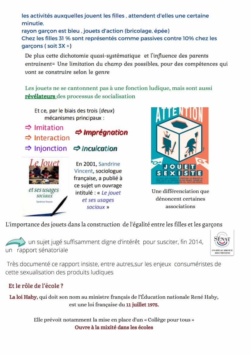 Ⓡ II. La socialisation : un processus différencié
Socialisation différenciée : processus
par lequel les normes et les valeurs
transmises var