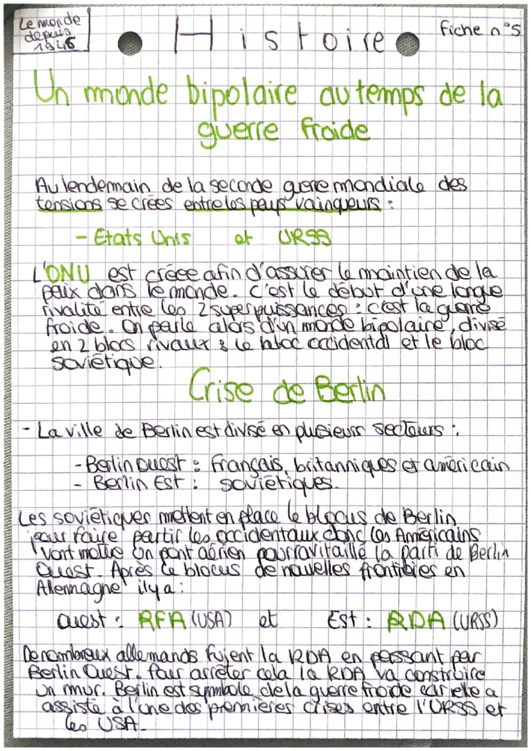 H
istoire
Un monde bipolaire au temps de la
guerre froide
Le monde
depuis
4846
fiche n's
Au lendemain de la seconde guerre mondiale des
tens