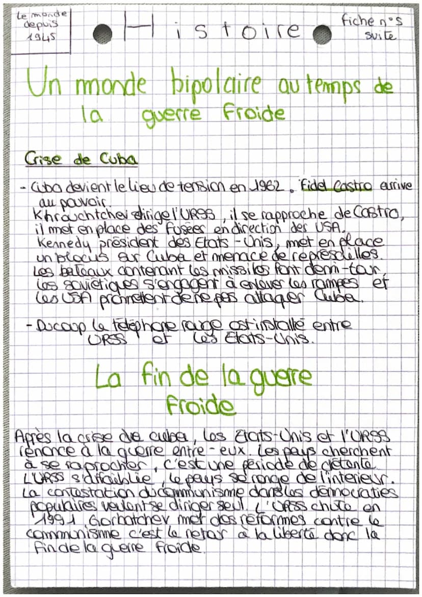 H
istoire
Un monde bipolaire au temps de la
guerre froide
Le monde
depuis
4846
fiche n's
Au lendemain de la seconde guerre mondiale des
tens