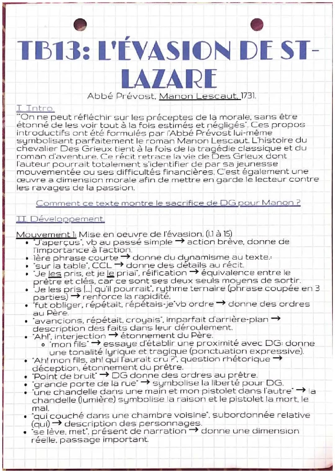 Manon Lescaut: L'évasion de Saint Lazare et de l'hôpital - Analyse Linéaire pour les Jeunes