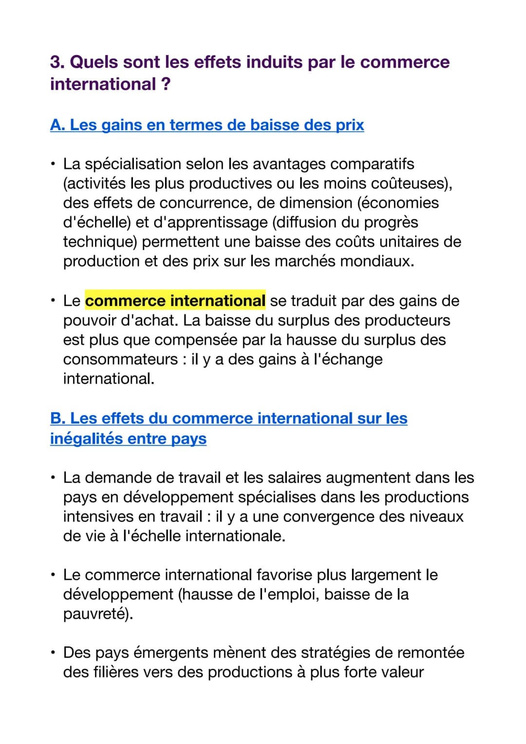 QUELS SONT LES FONDEMENTS DU
COMMERCE INTERNATIONAL ET DE
L'INTERNATIONALISATION DE LA PRODUCTION ?
1. Quels sont les déterminants des échan