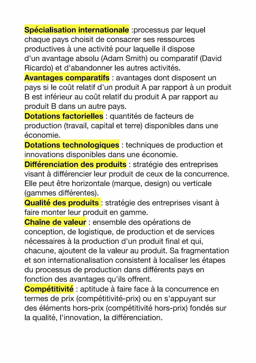 QUELS SONT LES FONDEMENTS DU
COMMERCE INTERNATIONAL ET DE
L'INTERNATIONALISATION DE LA PRODUCTION ?
1. Quels sont les déterminants des échan