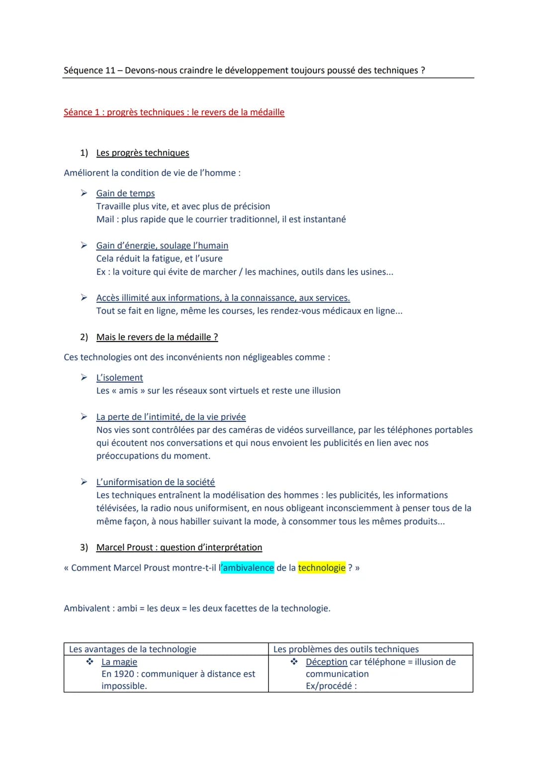 Séquence 11 - Devons-nous craindre le développement toujours poussé des techniques ?
Séance 1: progrès techniques : le revers de la médaille