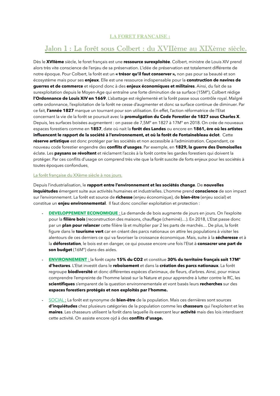 # LA FORET FRANCAISE:

Jalon 1: La forêt sous Colbert: du XVIIème au XIXème siècle.

Dès le XVIIème siècle, le foret français est une ressou
