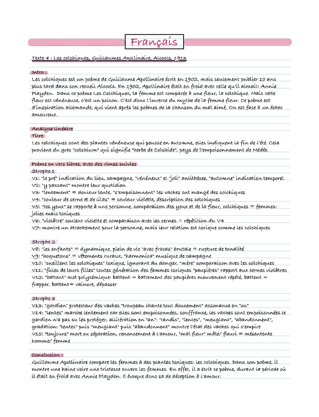 Les Colchiques Apollinaire Texte et Analyse PDF