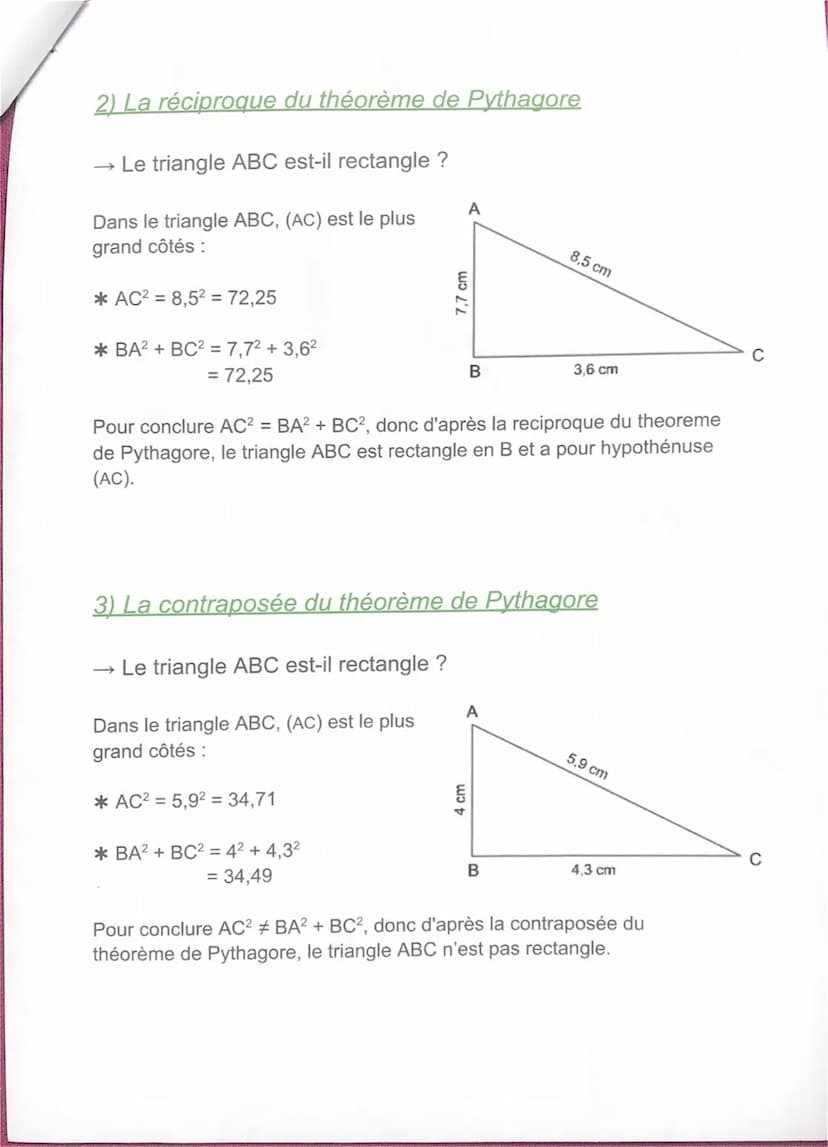 MATHS
Chap 3: Configuration de Pythagore
1) Théorème de Pythagore
a- premier cas :
Calculer (AC)
Comme le triangle ABC est rectangle en B, o