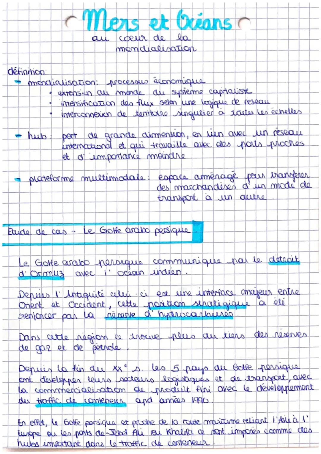 # Mers et Océans
au coeur de la
mondialisation

définion
- mondialisation: processus économique.
  * extension au monde du sysieme capitalis