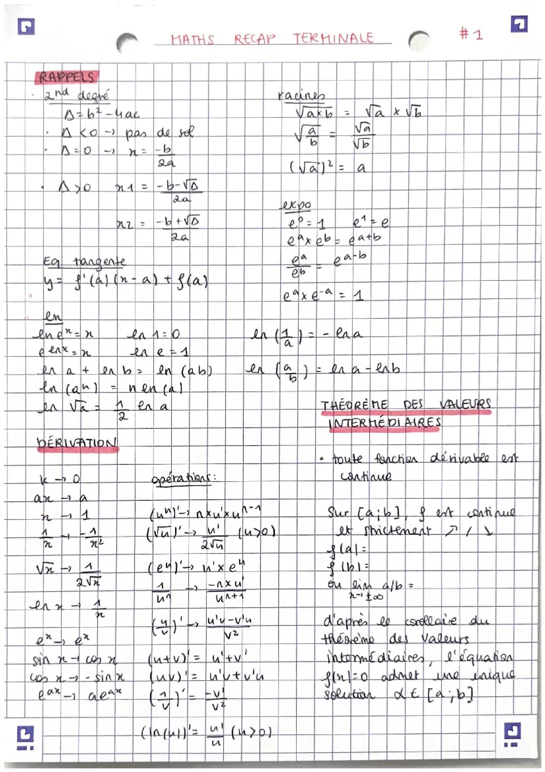 gros recap maths terminale