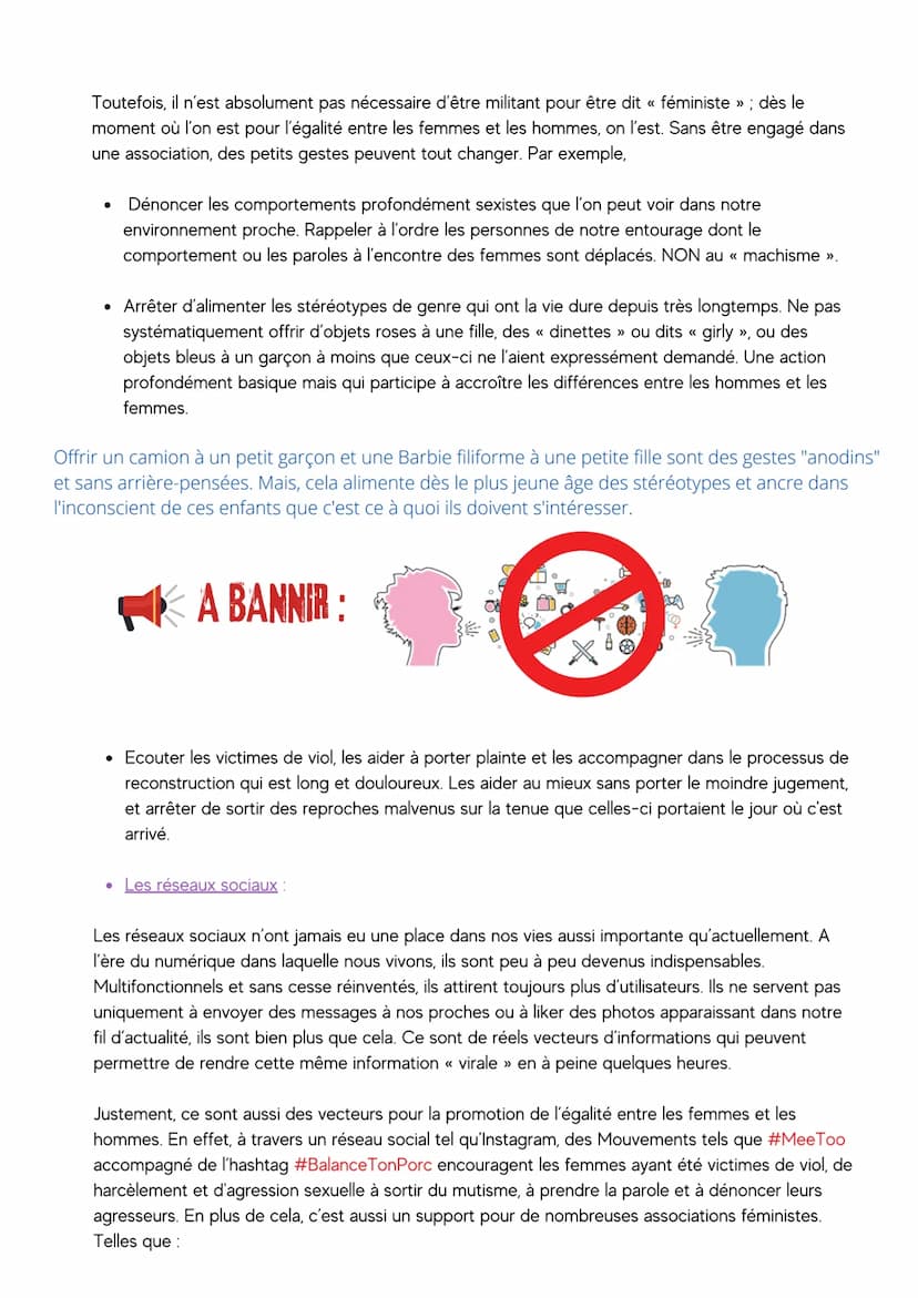 L'EGALITÉ EST
NOTRE
RESPONSABILITÉ À
TOUS !
Egalité des sexes: État dans
lequel l'accès aux droits ou
aux opportunités n'est pas
affecté par