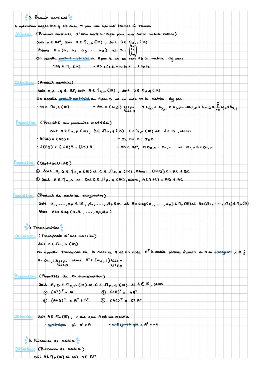 MATHS
rattris
I) Matrices
1. Notion de matrice
Définition: Soit ne Netp & №", une matrice à `n lignes et p colones à coefficient riels est d