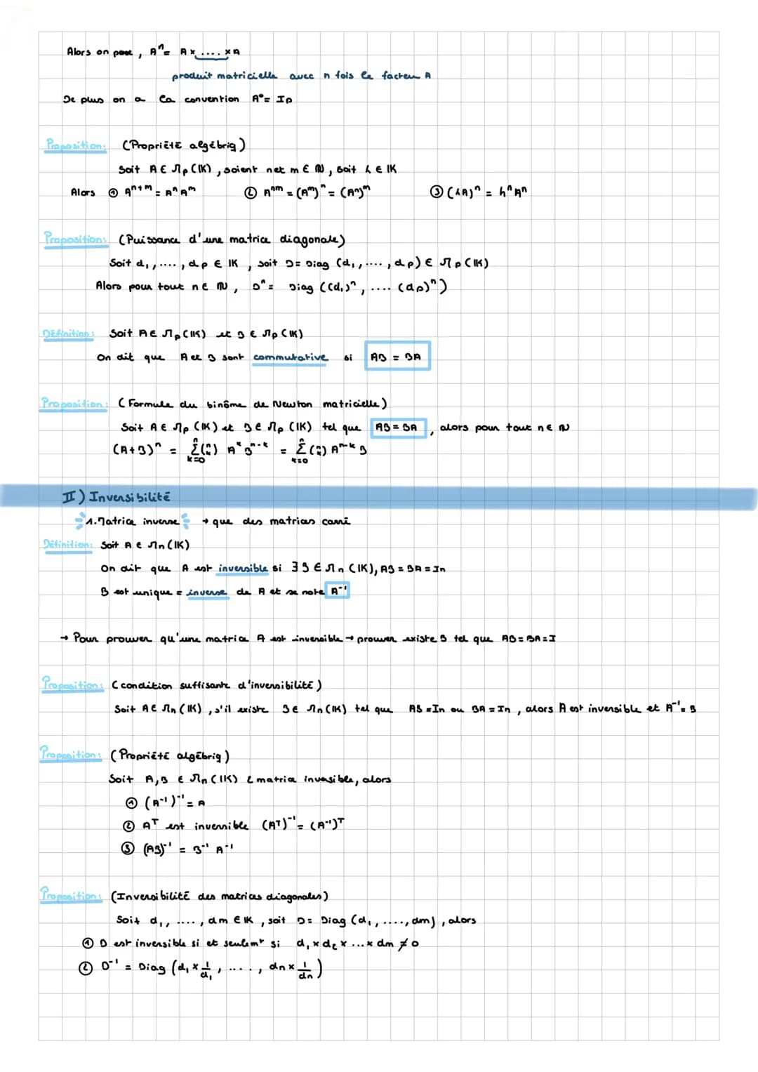 MATHS
rattris
I) Matrices
1. Notion de matrice
Définition: Soit ne Netp & №", une matrice à `n lignes et p colones à coefficient riels est d