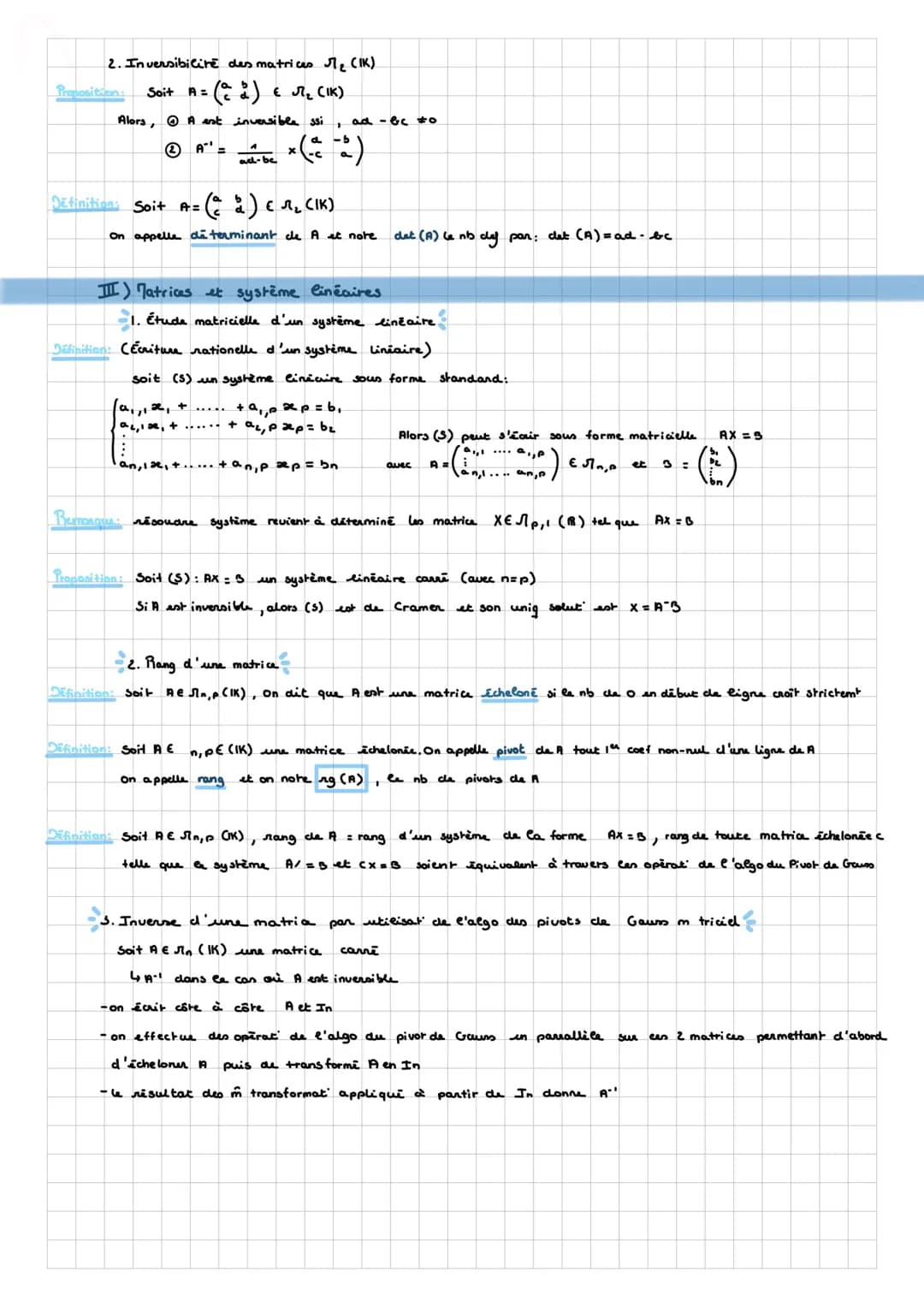MATHS
rattris
I) Matrices
1. Notion de matrice
Définition: Soit ne Netp & №", une matrice à `n lignes et p colones à coefficient riels est d