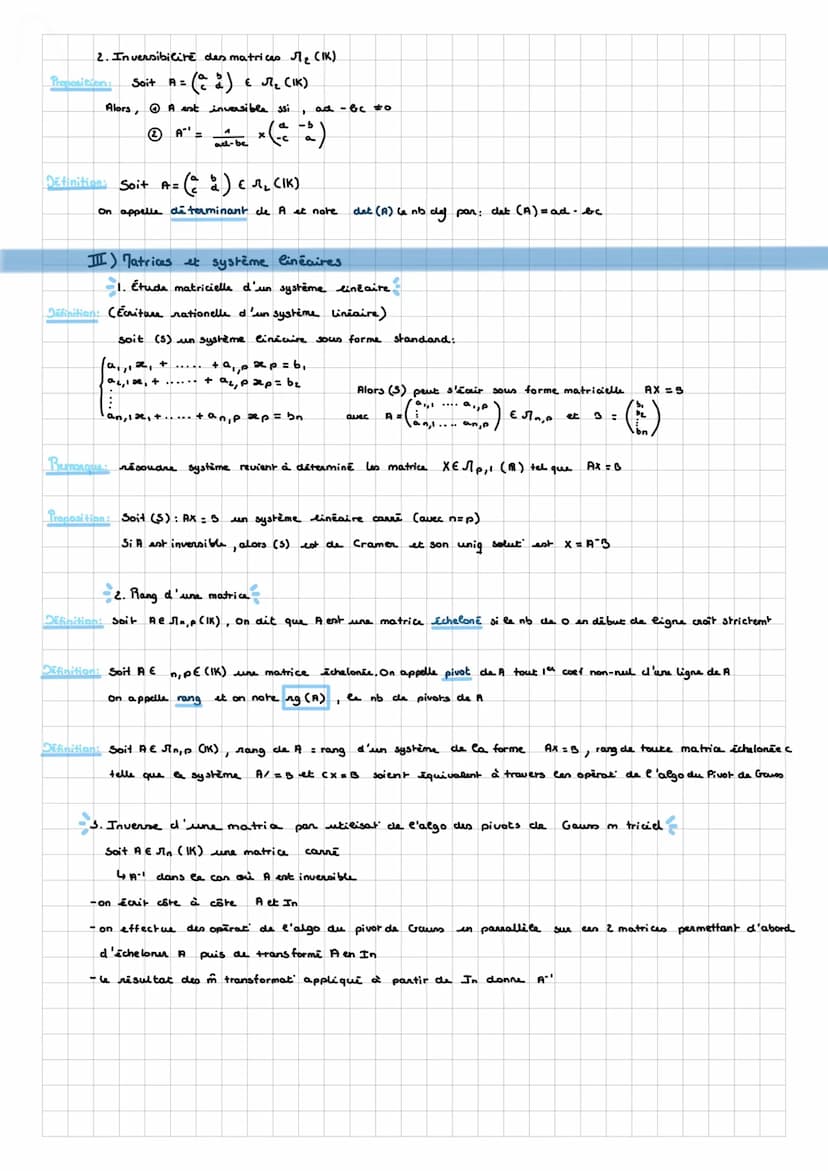 MATHS
rattris
I) Matrices
1. Notion de matrice
Définition: Soit ne Netp & №", une matrice à `n lignes et p colones à coefficient riels est d