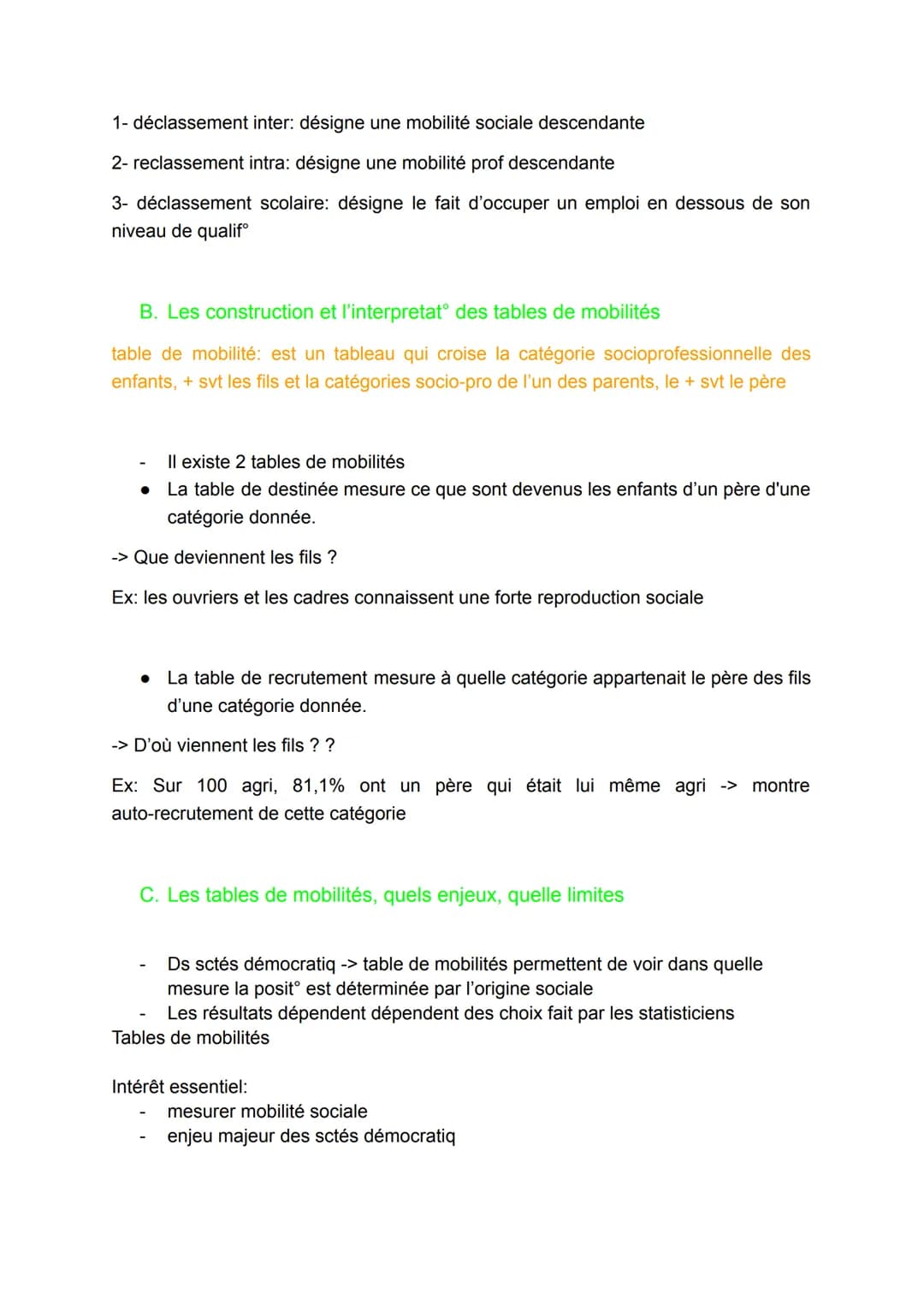 Mobilité sociale
Mobilité sociale = fait pour 1 ind d'appartenir à un groupe socio professionnel
diff de celui de ses parents
I. Comment déf