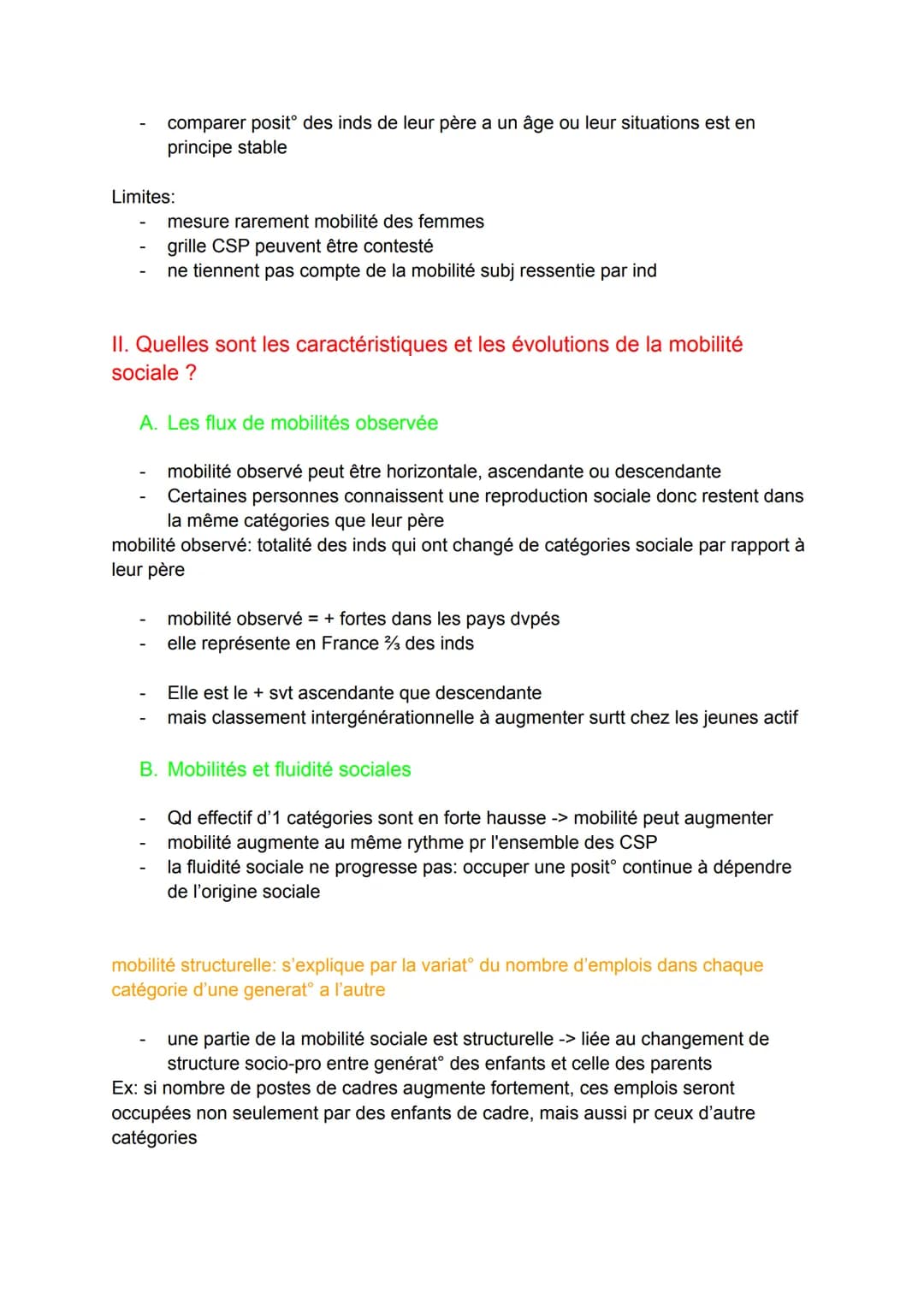 Mobilité sociale
Mobilité sociale = fait pour 1 ind d'appartenir à un groupe socio professionnel
diff de celui de ses parents
I. Comment déf