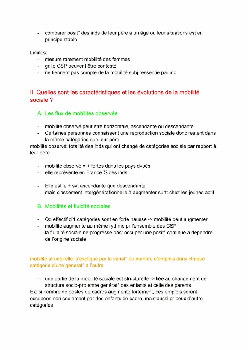 Mobilité sociale
Mobilité sociale = fait pour 1 ind d'appartenir à un groupe socio professionnel
diff de celui de ses parents
I. Comment déf