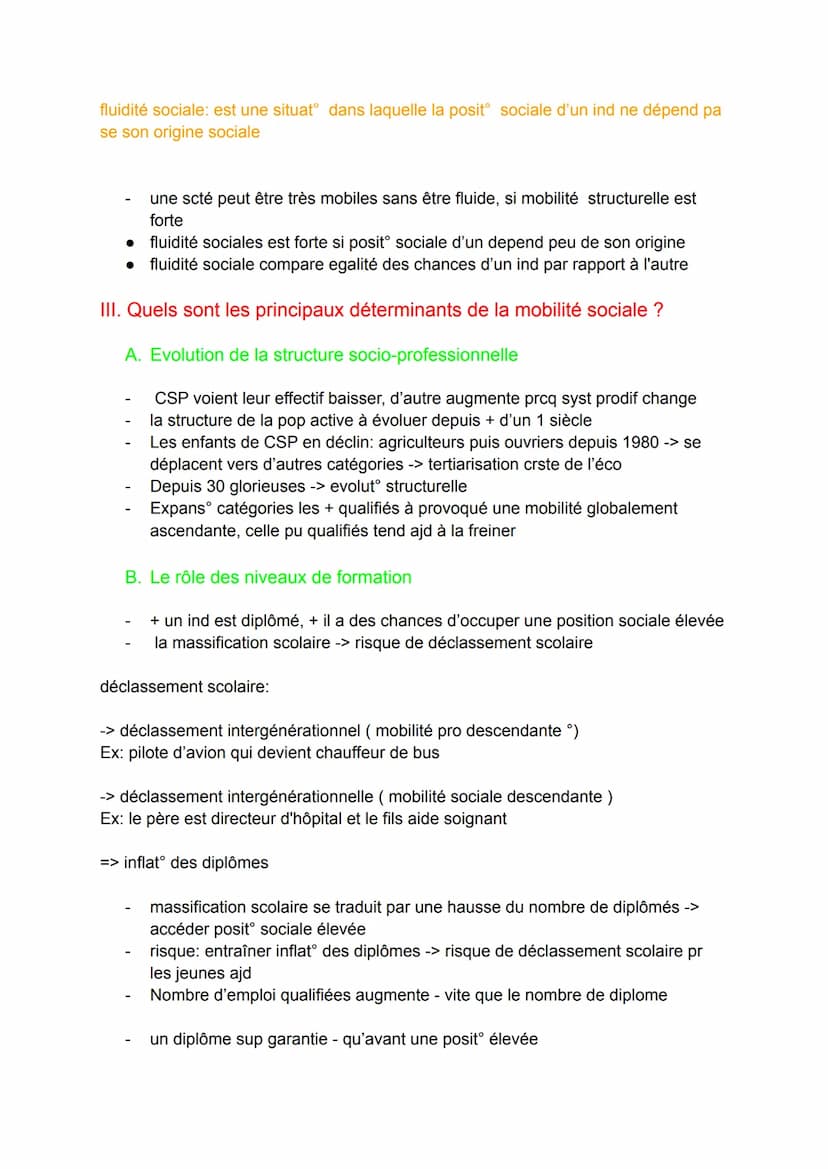 Mobilité sociale
Mobilité sociale = fait pour 1 ind d'appartenir à un groupe socio professionnel
diff de celui de ses parents
I. Comment déf