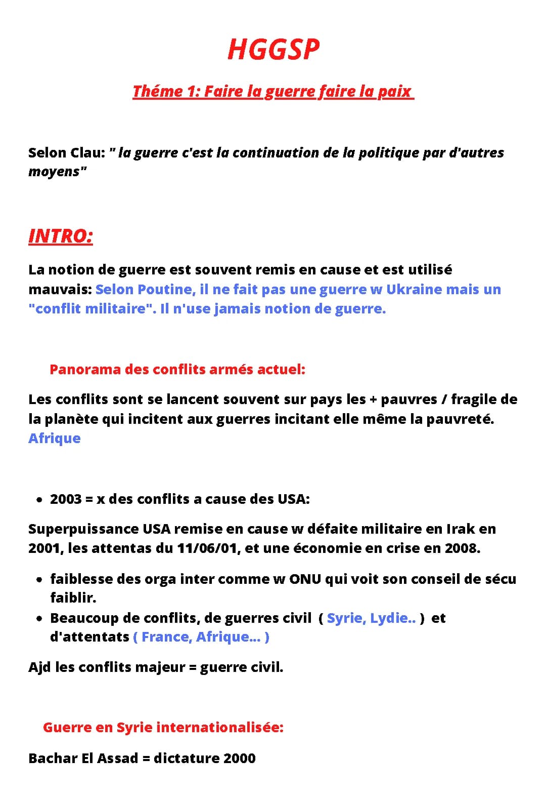 Faire la guerre et faire la paix : HGGSP, fiches et dissertations corrigées