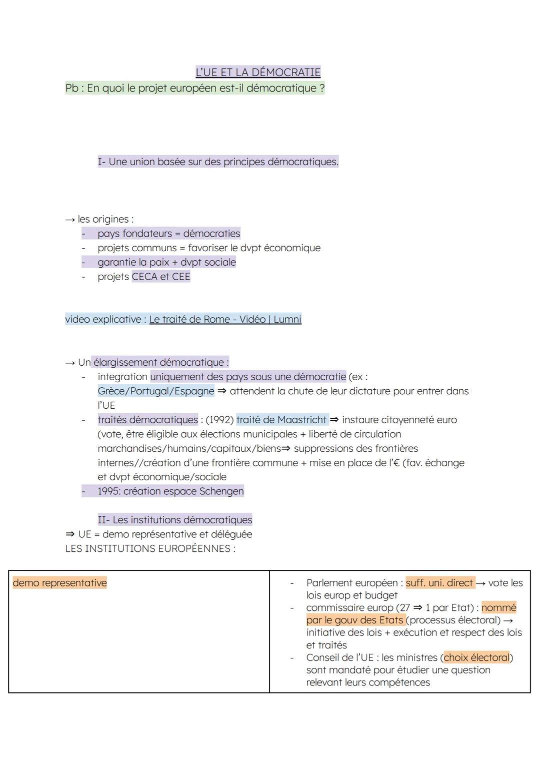 L'UE ET LA DÉMOCRATIE
Pb: En quoi le projet européen est-il démocratique ?
I- Une union basée sur des principes démocratiques.
les origines 