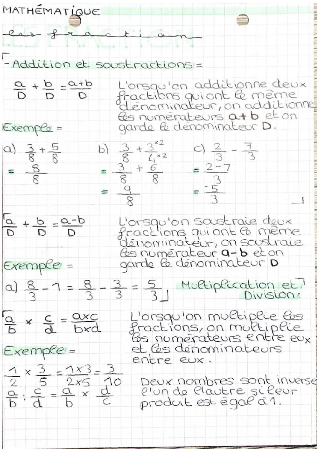 Apprends les fractions: Addition, Soustraction, Multiplication et Division - Exercices Corrigés et Imprimables