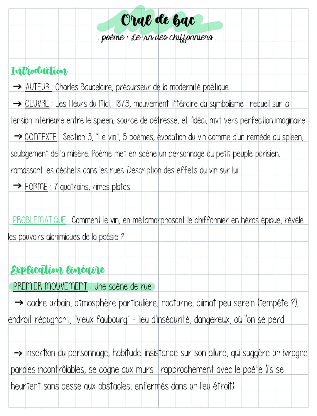 Analyse linéaire: Le vin des chiffonniers PDF, Le vin du solitaire et l'assassin - Bac français oral