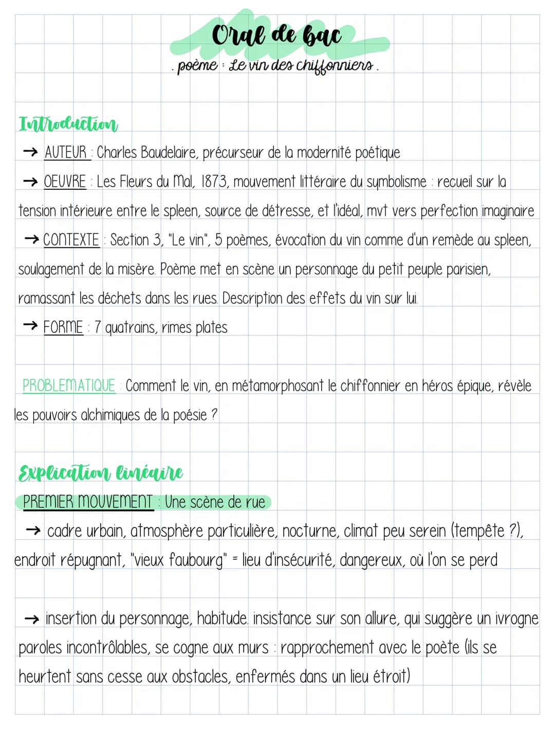 Oral de fac
. poème · Le vin des chiffonniers.
Introduction
→ AUTEUR : Charles Baudelaire, précurseur de la modernité poétique
→ OEUVRE Les 