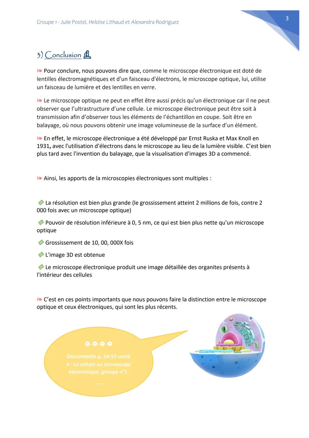 Groupe 1-Julie Postel, Heloïse Lithaud et Alexandra Rodriguez
SVT: la cellule au microscope électronique
=> Présentez sous la forme de votre
