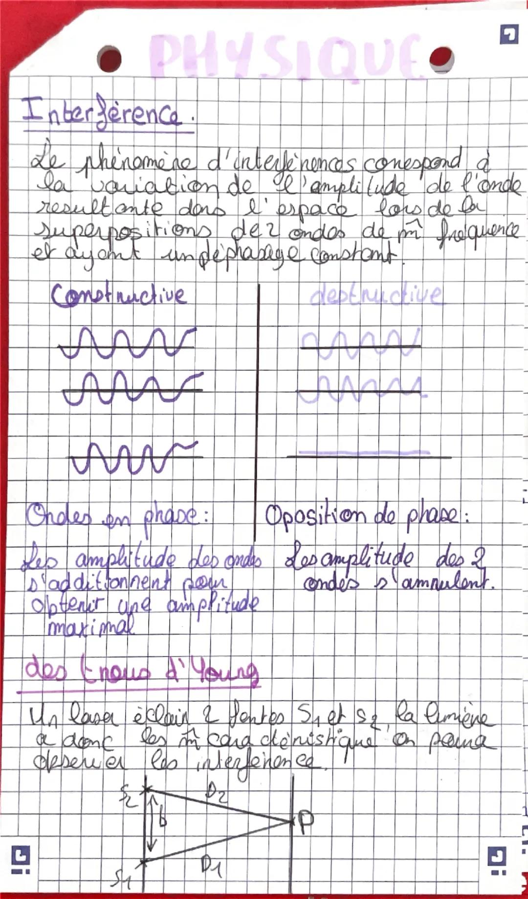 # PHYSIQUE Chap1

Intensité Sonore.

$I = \frac{P}{A}$

P : puissance reçue en watt/W
A : aire ($m^2$)
I : intensité sonore ($W.m^{-2}$)

la