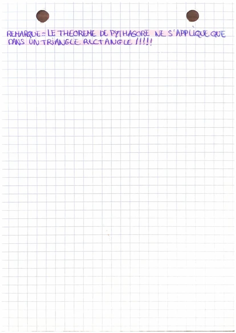 THEOREME DE PYTHAGORE
énonce du théorème bi un triangle est rectangle
alors le caric de la longueur de l'hypotenuse (le plus
grand côté) est