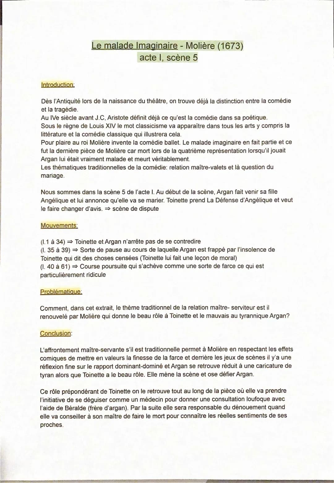 Le Malade Imaginaire Acte 1 Scène 5 : Lecture Linéaire et Analyse
