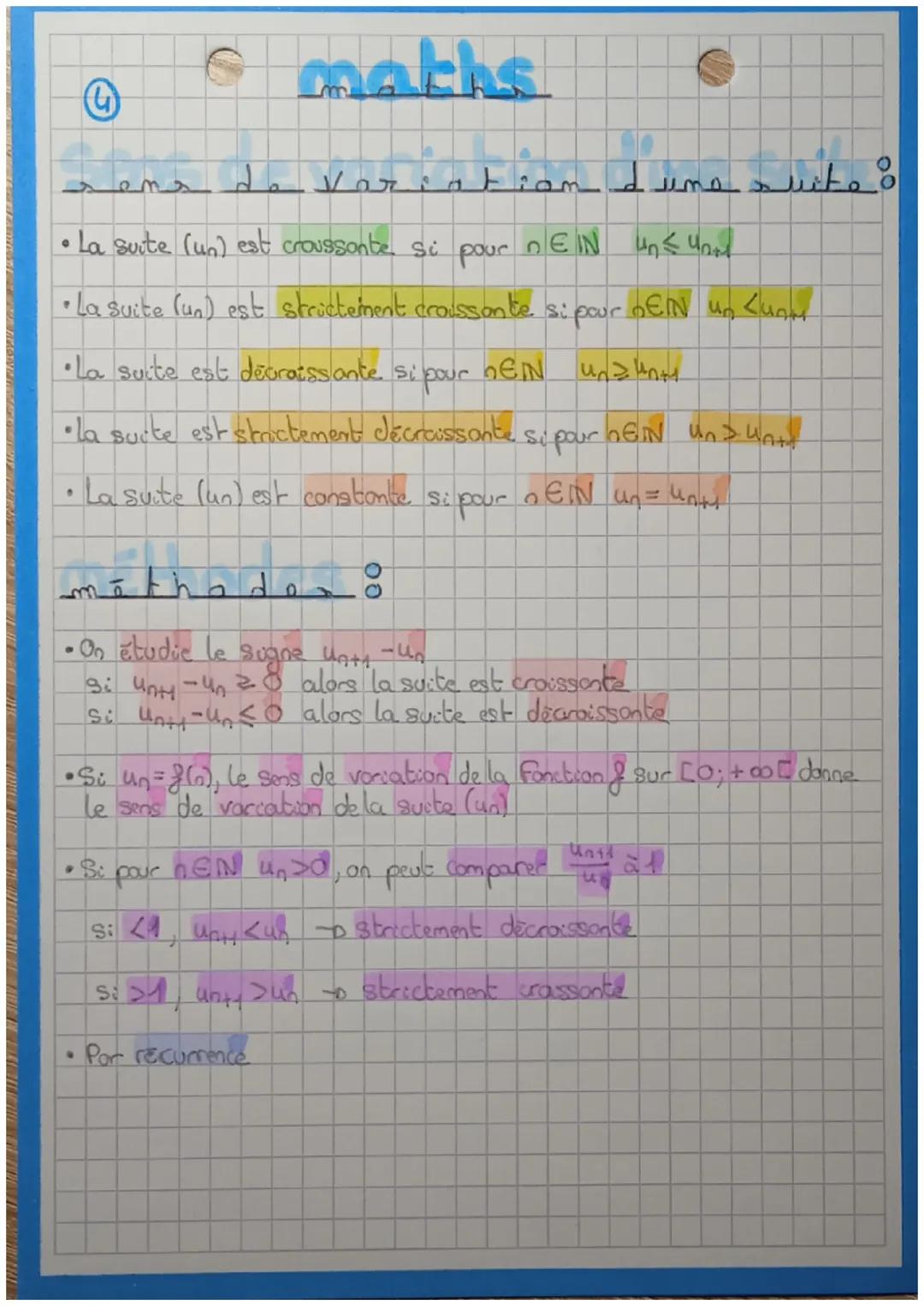 9
© maths
soms de Variatiam dumo
La suite (un) est croussonte si
DEN uns you
pour
• La suite (un) est strictement croissante si pour DEN un 